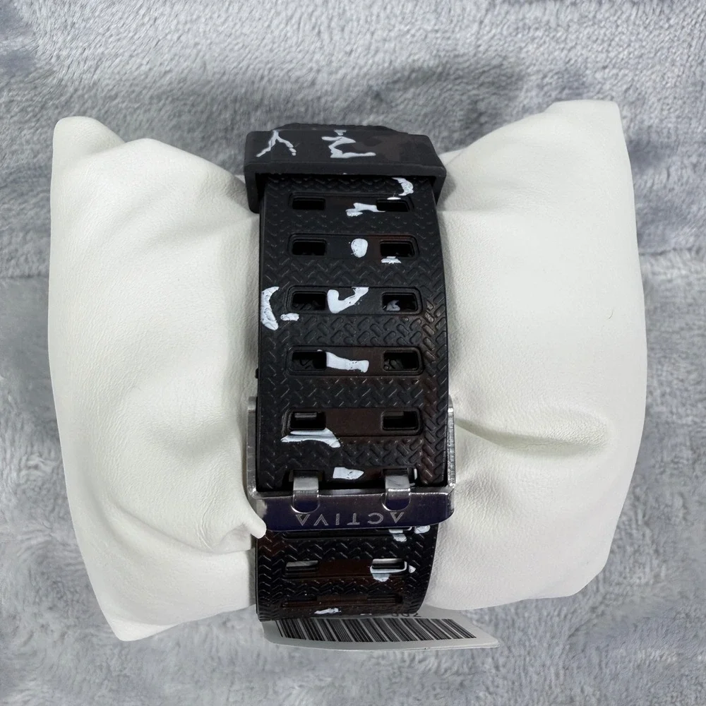 Activa Mens Shock Resistant Multi-Function Sport Watch Black White Splatter